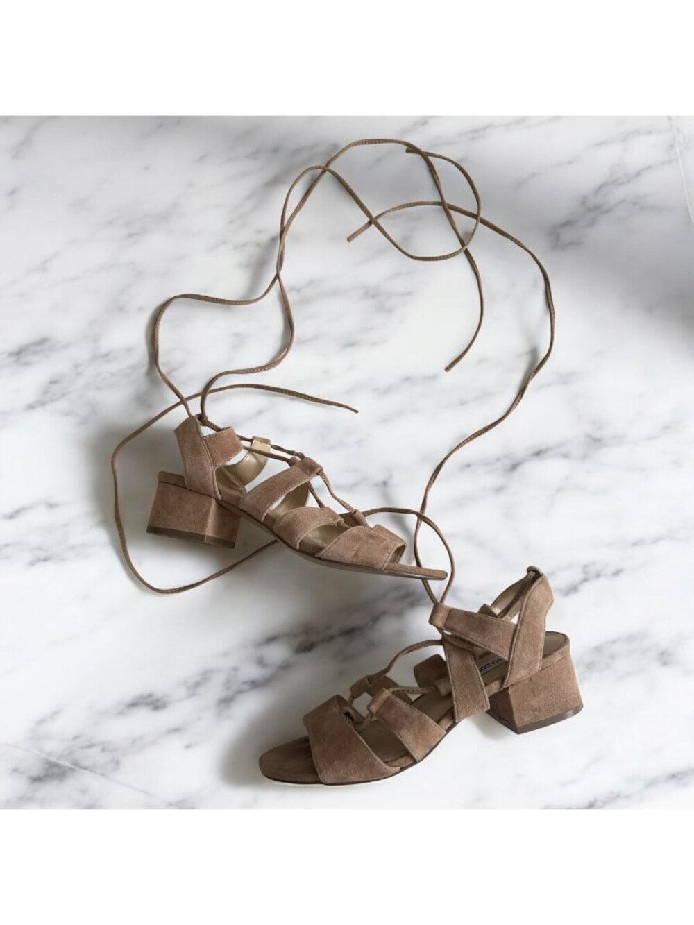 STEVE MADDEN Tan Suede Laceup Kitten Heels Sandals Size 6